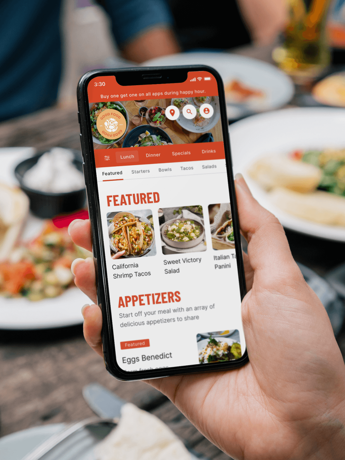 Someone ordering at a restaurant from their phone